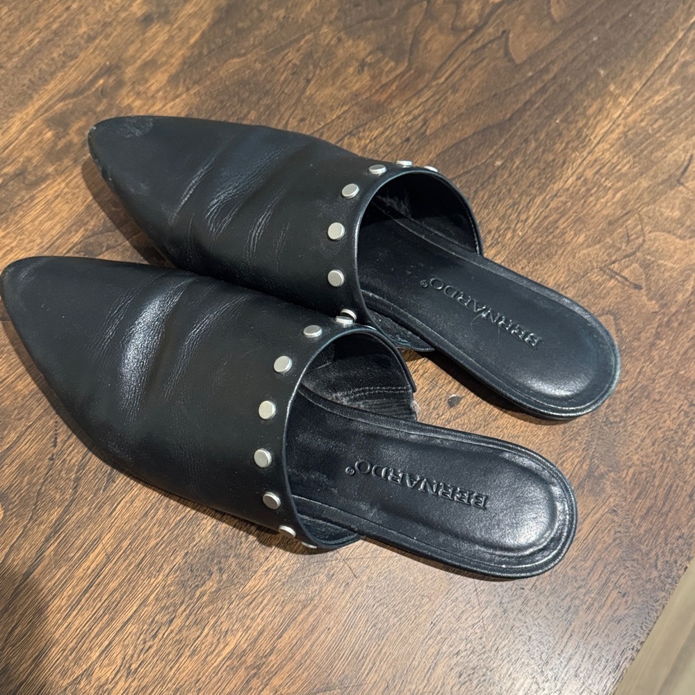Bernardo Black Leather Studded Mules